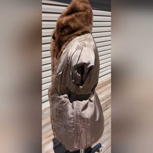 Vintage genuine mink fur jacket Shillitos fur Salon leather belt 50-60s coat - Picture 15 of 17